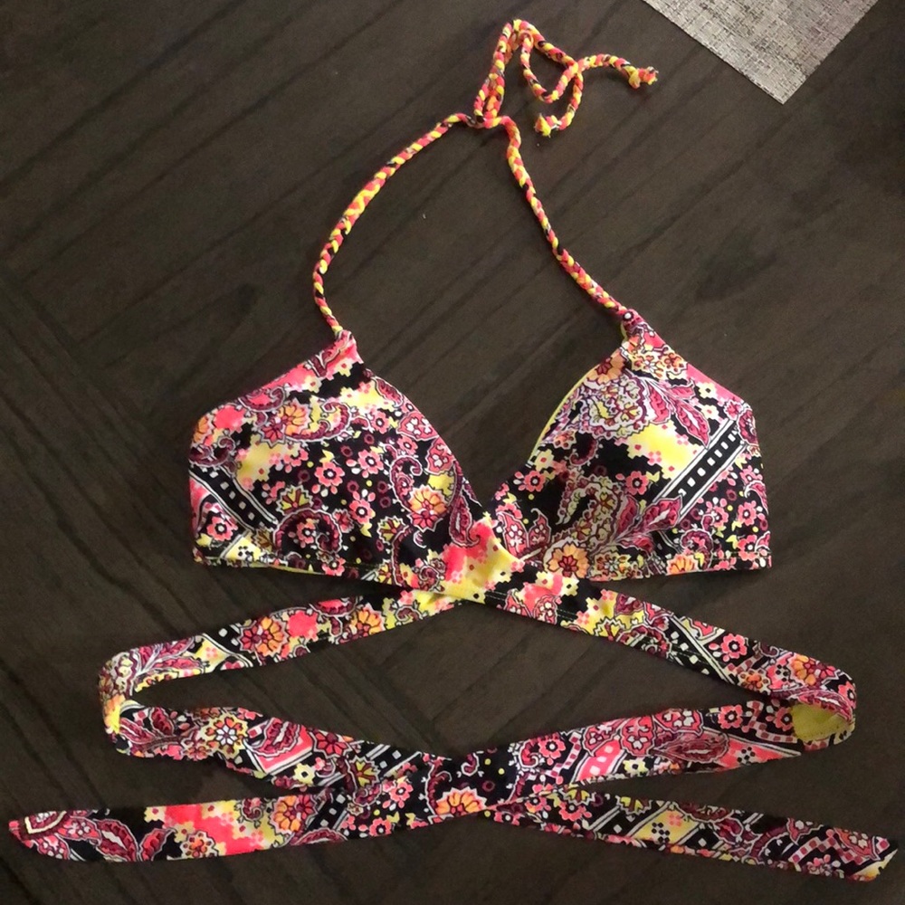 Neon Pink & Yellow Wrap Bikini Top